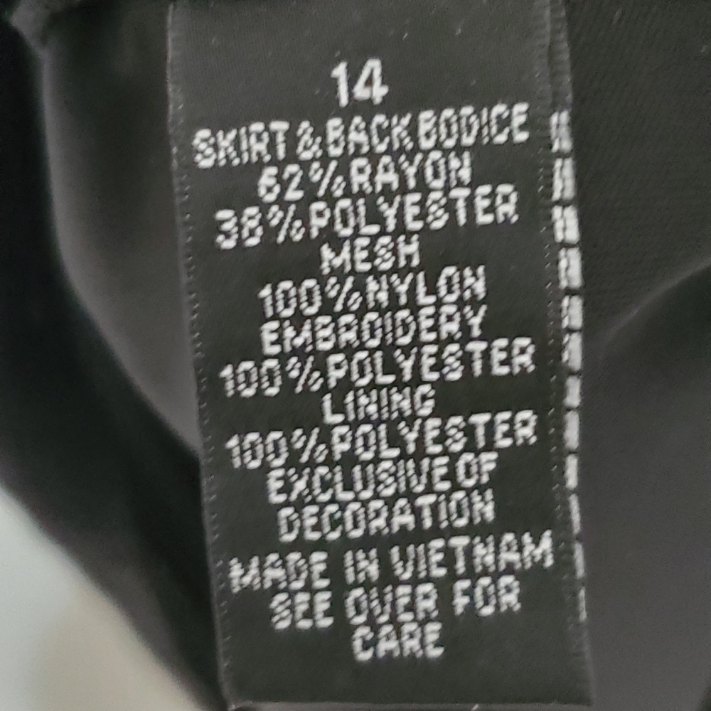 AGB Black Midi Dress with Multicolor Embroidered Floral Design Size 14 - Picture 10 of 11